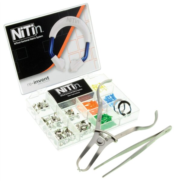 NiTin Sectional Matrix Kit 2 rings, 100 bands, 100 wedges, 1 ring forceps, 1 band forceps